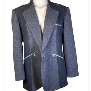 RZR Vintage Woolen bi-color Women’s Blazer 3 zipper pockets sz Large.